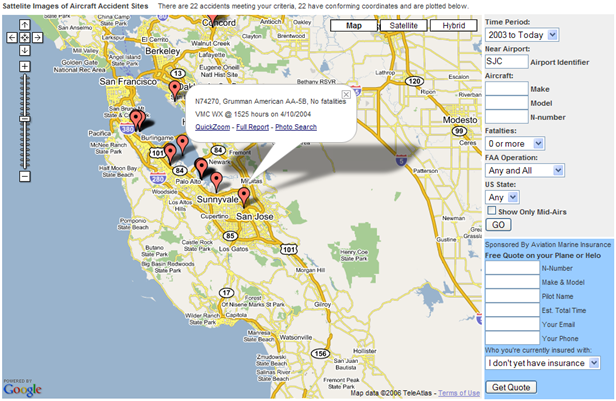 plane crashes on a google map