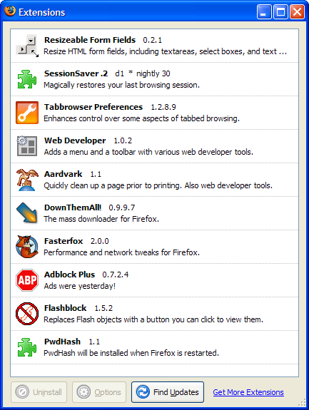 my firefox 1.5 extensions