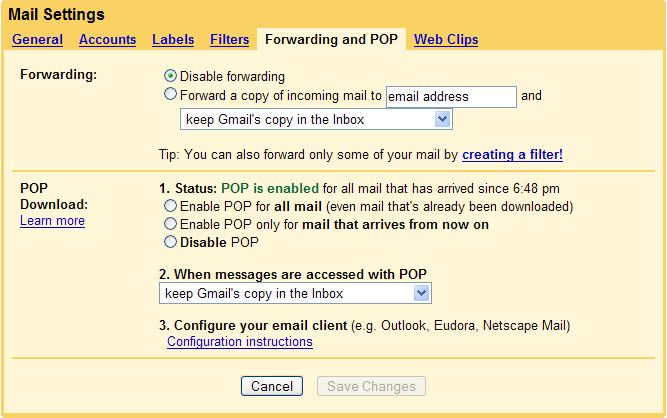 gmail pop setup